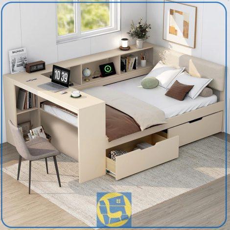 تخت خواب یک نفره SBJ287 به صورت چندمنظوره با میز تحریر و کشو – ترکیبی از کارایی، زیبایی و صرفهجویی در فضا برای یک اتاق خواب ایدآل میباشد.