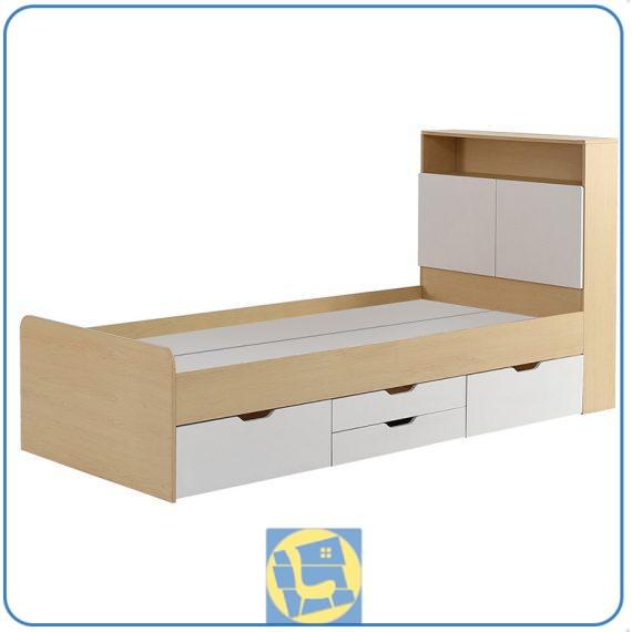 تخت خواب یک نفره SBJ288 با طراحی مینیمال و شیک دارای کشو و فضای ذخیره سازی در قسمت تاج که به عنوان تختخواب نوجوان و بزرگسال استفاده می‌شود.