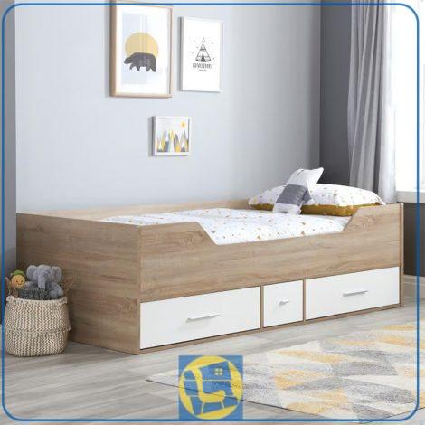 تخت خواب یک نفره SBJ289 دارای کشو و حفاظ که میتواند به عنوان تختخواب یکنفره نوجوان و بزرگسال در کنار سرویس خواب استفاده شود.