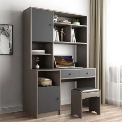 میز تحریر SDJ195 داری کتابخانه و کشو به همراه یک صندلی با نشیمن نرم که می‌تواند به عنوان میز کامپیوتر یا میز لپ تاپ در اتاق نوجوان و بزرگسال استفاده شود.