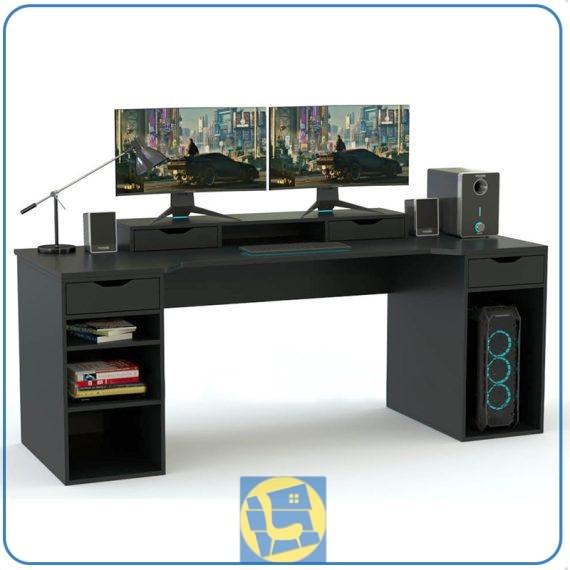 میز گیمینگ SDJ467 دارای کشو، قفسه، فضای کیس و میز پایه مانیتور که میتواند به عنوان میز کامپیوتر و لپ تاپ و میز ترید و حتی میز تحریر استفاده شود.