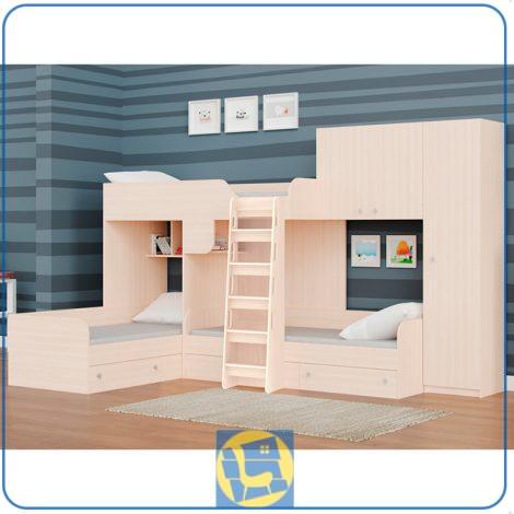 تخت خواب دو طبقه سه نفره TBJ170 به صورت کمد دار، انتخابی هوشمندانه برای فضاهای کوچک و مدرن برای افرادی که دارای سه فرزند نوجوان و یا بزرگسال می‌باشند.
