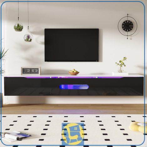 میز تلویزیون TTJ138 دارای باکس به صورت درب دار به همراه نور پردازی که می‌تواند به عنوان بخشی از دکور توی وی روم برای تی وی وال استفاده شود.