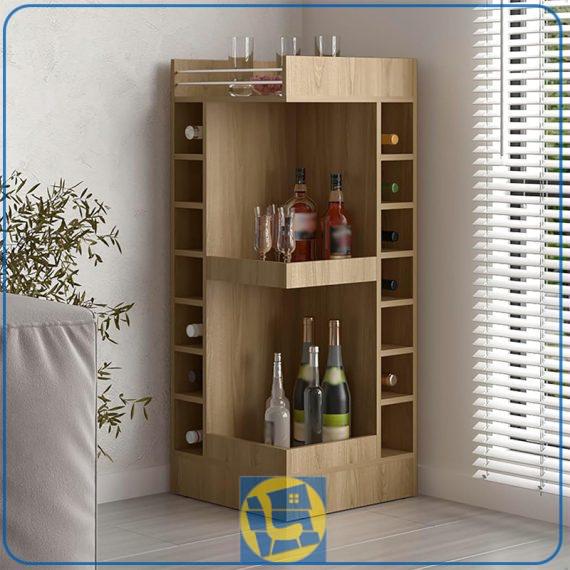 میز بار گوشه ای BTJ212 دارای قفسه مخصوص برای قرار گیری بطری و همچنین قفسه برای قرار دادن گیلاس و ظروف که برای پذیرایی استفاده میشود.