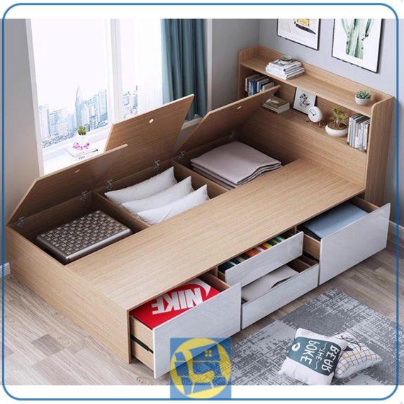 تخت خواب یک نفره SBJ293 با طراحی ساده و شیک دارای کشو و باکس که می‌تواند با سایز ها و رنگ های متنوع برای اتاق نوجوان و بزرگسال تولید شود.