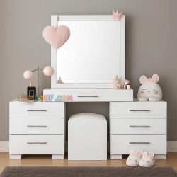 میز آرایش DJ740 دارای کشوهای زیاد و طراحی بسیار شیک که مناسب برای ست شدن با انواع سبک های دکوراسیون اتاق خواب میباشد.