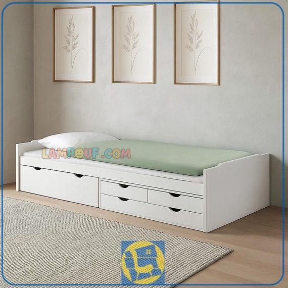 تخت خواب یک نفره SBJ297 دارای کشو که میتواند برای ذخیره سازی لباس و لوازم تحریر و ... در اتاق نوجوان و بزرگسال مورد استفاده قرار بگیرد.