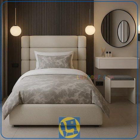 تخت خواب یک نفره SBRo419 با طراحی مینیمال و قابل ست شدن با سبک های مختلف که به عنوان تخت باکس تاج دار برای نوجوان و بزرگسال استفاده می‌شود.