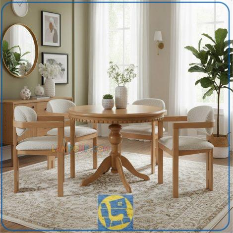 ست میز نهارخوری DTB123 به صورت چهار نفره و شش نفره و هشت نفره دارای میز گرد که در آشپزخانه و پذیرایی و کافی شاپ و رستوران قابل استفاده است.