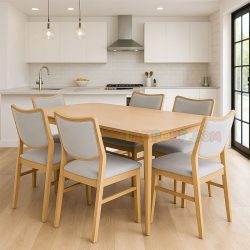 ست میز نهارخوری DTB128 با طراحی مدرن که می‌تواند برای محیط های مختلف مانند آشپزخانه و پذیرایی و رستوران و کافه ها مورد استفاده قرار بگیرد.