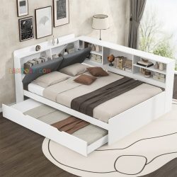 تخت خواب یک نفره SBJ304 دارای تخت خواب میهمان به صورت کشویی و دارای کناره به عنوان کتابخانه که برای نوجوان و بزرگسال قابل استفاده است.