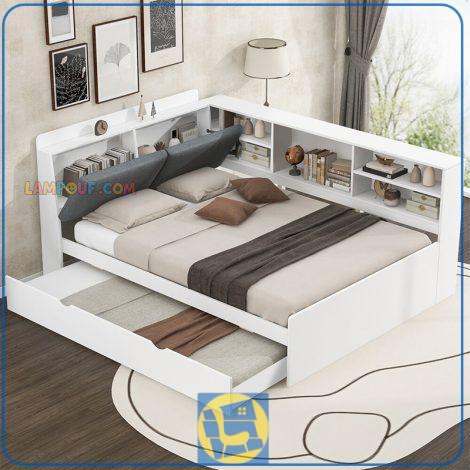 تخت خواب یک نفره SBJ304 دارای تخت خواب میهمان به صورت کشویی و دارای کناره به عنوان کتابخانه که برای نوجوان و بزرگسال قابل استفاده است.