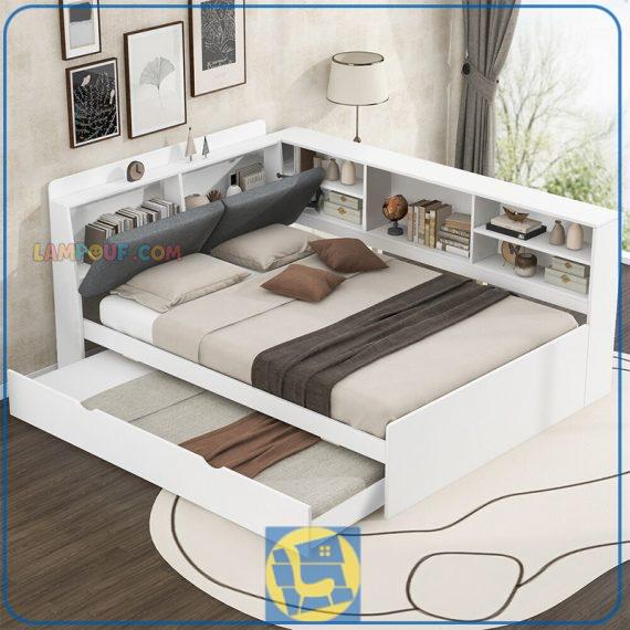 تخت خواب یک نفره SBJ304 دارای تخت خواب میهمان به صورت کشویی و دارای کناره به عنوان کتابخانه که برای نوجوان و بزرگسال قابل استفاده است.
