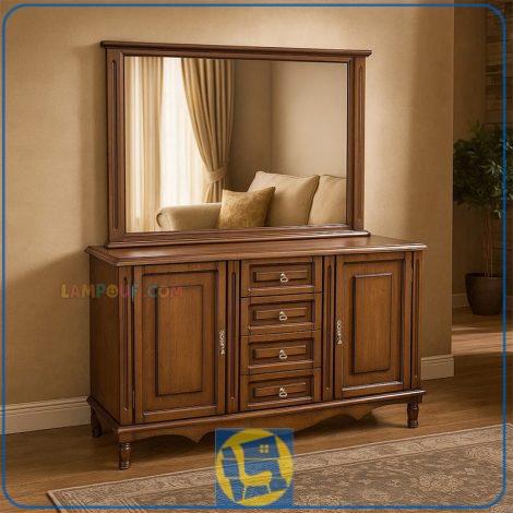 آینه کنسول SCA3 با طراحی چوبی کلاسیک و دارای کشو و درب که می‌تواند در فضای ورودی منزل و پذیرایی و حتی اتاق خواب مورد استفاده قرار بگیرد.