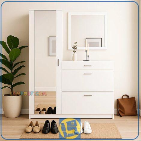 جاکفشی و جالباسی SHJ445 دارای آینه قدی، کمد جالباسی، کشو و فضای ذخیره سازی کفش که می‌تواند در ورودی منزل و یا در کنار سرویس خواب قرار بگیرد.