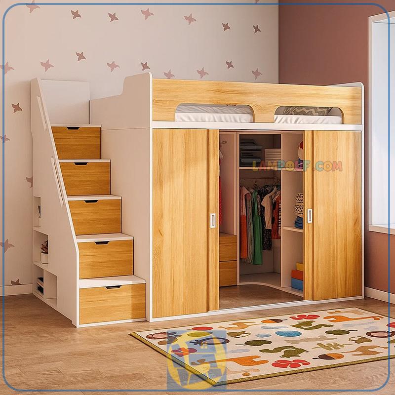 TBJ176 (1) تخت خواب دو طبقه TBJ176 مجهز به اتاق درب دار صورت قفسه بندی شده و دارای کشو و کمد که برای نوجوانان و بزرگسالان قابل استفاده میباشد.