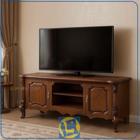 میز تلویزیون TTA240 به صورت چوبی با سبک کلاسیک و در عین حال مدرن ، که دارای درب و قفسه برای لوازم تی وی روم طراحی شده است.