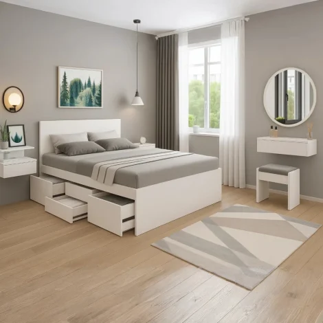 ست اتاق خواب دونفره مینیمال برای جهیزیه عروس (DBJ223 + DJ730 + BSTJ150)