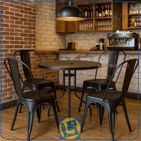 ست میز نهارخوری چهار نفره چتری DTKH44 دارای چهار صندلی با رنگ بندی متنوع که مناسب برای کافه، رستوران، فودکورت، فضای باز و فضا های مشابه است.