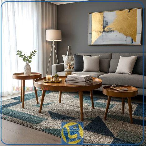 میز جلومبلی HOB173 دارای صفحه گرد دارای لبه با طراحی بسیار زیبا و به همراه دو عدد عسلی که در کنار مبلمان خانگی و اداری و تجاری استفاده می‌شود.