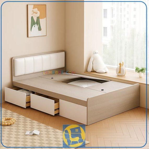 تخت خواب یک نفره SBJ307 دارای فضای ذخیره سازی به صورت کشو و باکس که با طراحی زیبا به عنوان تختخواب نوجوان و بزرگسال استفاده میشود.