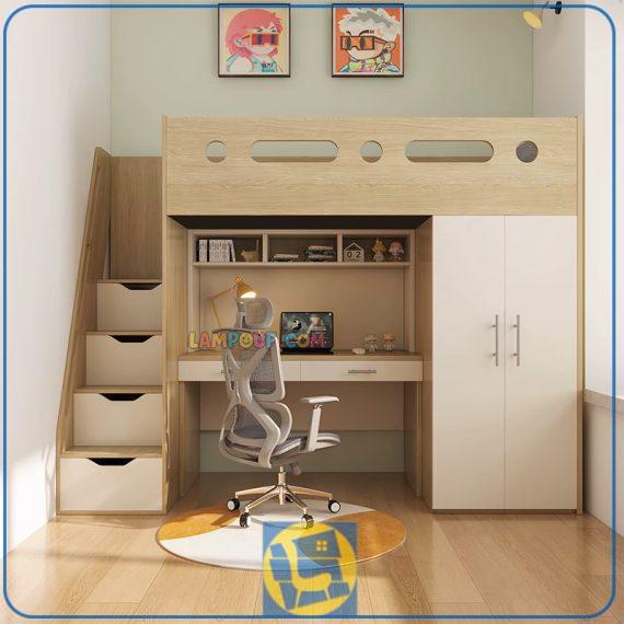 تخت خواب دو طبقه TBJ177 دارای امکاناتی مانند کمد جالباسی، میز تحریر یا کامپیوتر و کشو برای لباس که به عنوان سرویس خواب کمجا استفاده می‌شود.