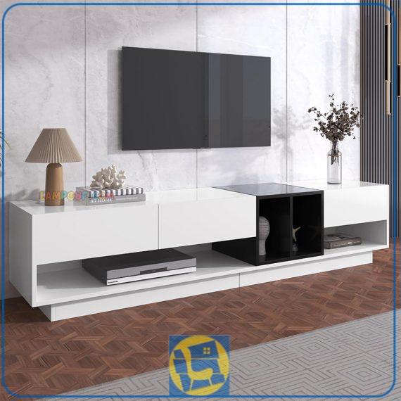 میز تلویزیون TTJ143 دارای فضای ذخیره سازی کشو و قفسه و طراحی ساده و بسیار جذاب که میتواند با انواع سبک های دکوراسیون هماهنگ شود.