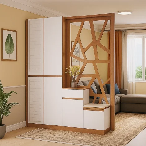 جاکفشی پارتیشن چوبی پذیرایی؛ چگونه فضا را بدون دیوار تقسیم کنیم؟