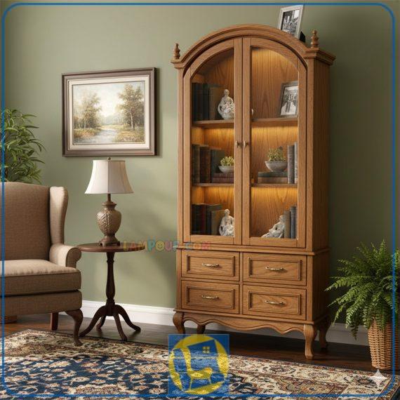 کتابخانه BCSA1211 دارای طراحی چوبی با سبک کلاسیک مجهز به کشو و درب شیشه ای که در محیط های خانگی و اداری و ... مورد استفاده قرار می‌گیرد.