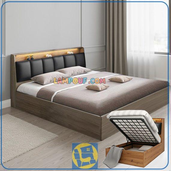 تخت خواب دو نفره جکدار DBJ232 دارای فضای داخلی در قسمت زیر تشک و تاج قفسه دار و درب دار که با دو سایز کینگ و کوئین تولید می‌شود.