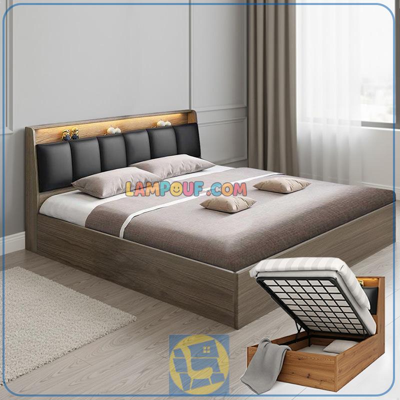 DBJ232 (6) تخت خواب دو نفره جکدار DBJ232 دارای فضای داخلی در قسمت زیر تشک و تاج قفسه دار و درب دار که با دو سایز کینگ و کوئین تولید میشود.