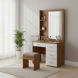 میز آرایش DJ749 دارای طراحی مینیمال دارای کشو، قفسه و آینه بزرگ که به عنوان میز توالت و گریم و همچنین به عنوان میز تحریر مورد استفاده قرار می‌گیرد.