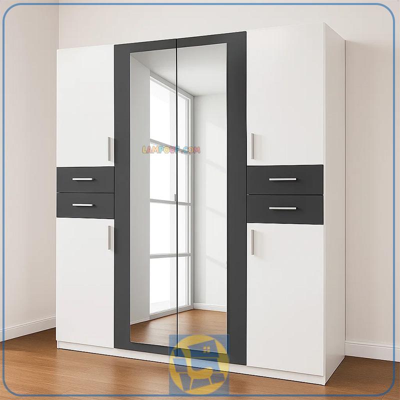 LHJ362-(1) کمد جالباسی LHJ362 دارای درب آینه ای، کشو و فضایی برای ذخیره سازی لباس، کیف، کفش و ... که به عنوان جایگزین کمد دیواری میباشد.