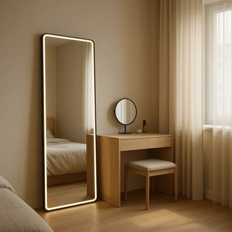 آینه قدی چراغ‌دار؛ ترکیب زیبایی و نورپردازی در خانه‌های مدرن